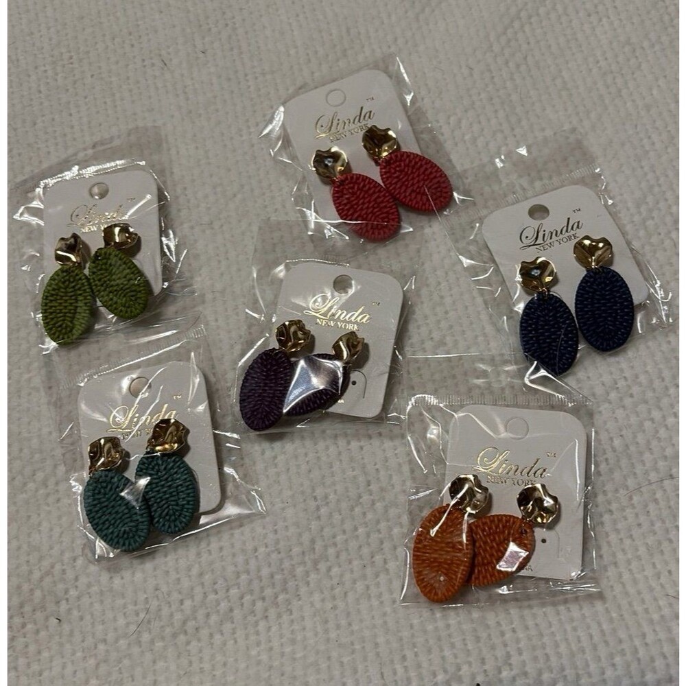 6 Pair NWT Linda New York Woven Statement Earrings Lot Assorted Colors